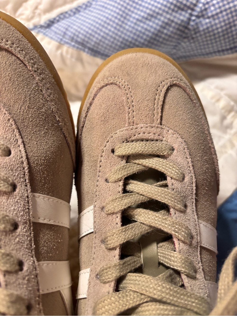 Gola Beige Suede Retro Trainer with White Stripes and Gum Sole - Picture 4 of 8